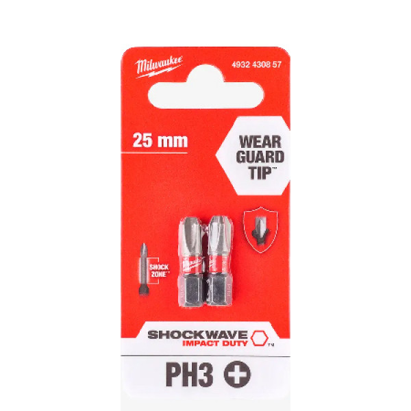 Фото - Бита для отвертки Milwaukee Shockwave PH3 25 мм 2 шт. (4932430857)