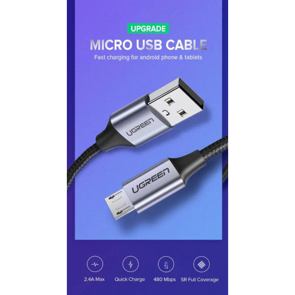 Фото - Кабель UGREEN US290 USB 2.0 to Micro 0.5m Black (60145)