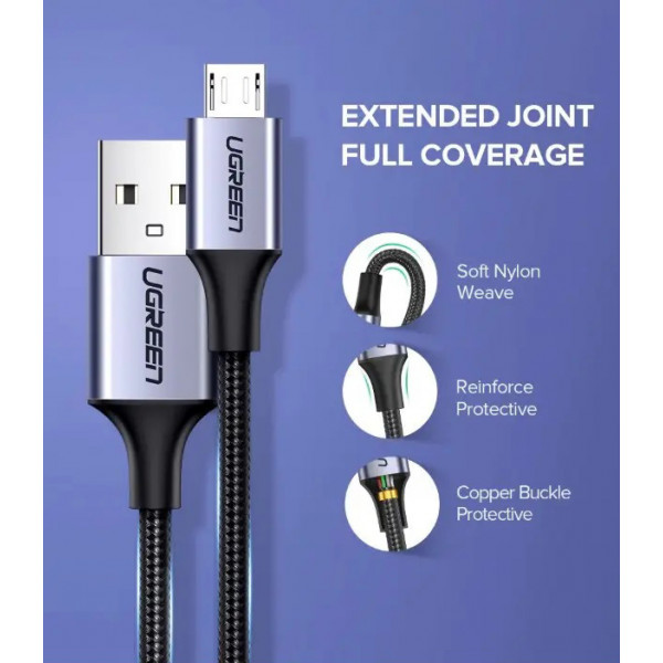 Фото - Кабель UGREEN US290 USB 2.0 to Micro 0.5m Black (60145)