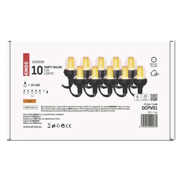 Фото - Гирлянда фигурная EMOS DCPW01 10 шт матовые шарики,5м,наружные и внутренние,теплый белый