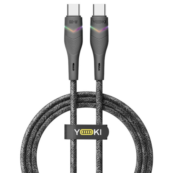 Фото - Кабель синхронизации данных YOKI RGB Type-C to Type-C 60W 1.2m Black (YK-RG24)