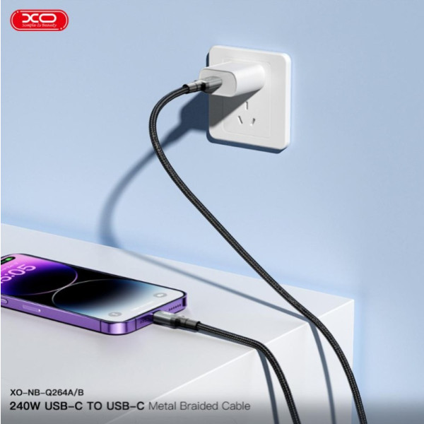 Фото - Кабель синхронизации данных XO High Power Braided Type-C to Type-C - 240W 1m (NBQ264A_С_Black)