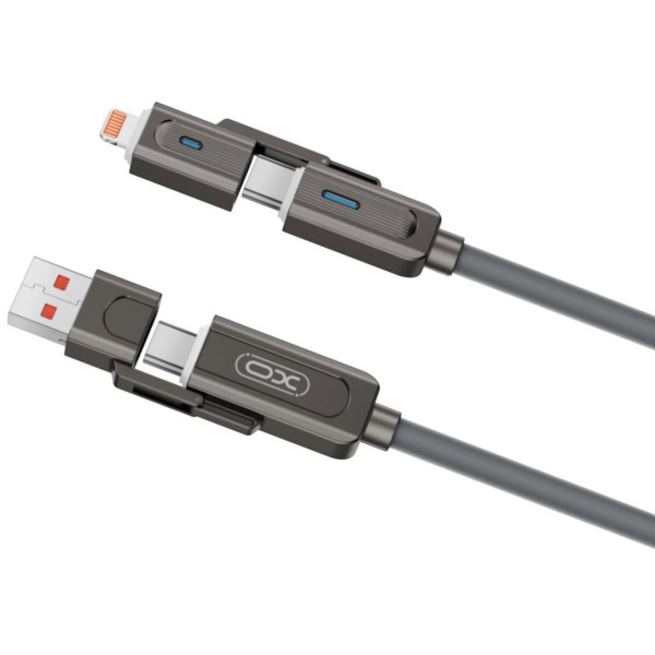 Фото - Кабель синхронизации данных XO Zinc Alloy Silicone Type-C/USB-A to TYPE-C/Lightning 4-in-1 60W 1m (NB275_4-in-1_Gray)