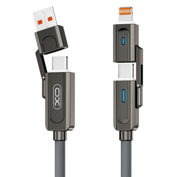 Фото - Кабель синхронизации данных XO Zinc Alloy Silicone Type-C/USB-A to TYPE-C/Lightning 4-in-1 60W 1m (NB275_4-in-1_Gray)