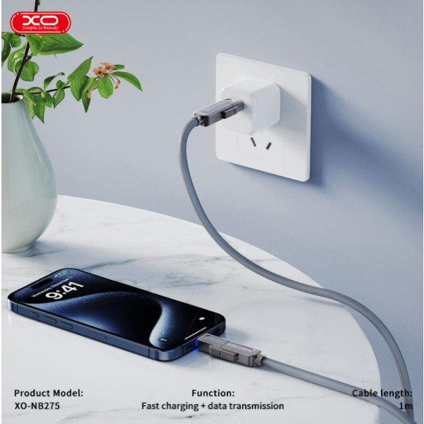 Фото - Кабель синхронизации данных XO Zinc Alloy Silicone Type-C/USB-A to TYPE-C/Lightning 4-in-1 60W 1m (NB275_4-in-1_Gray)