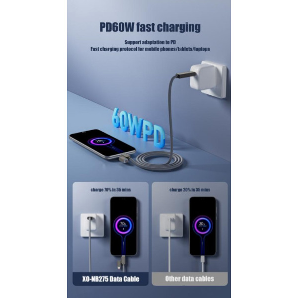 Фото - Кабель синхронизации данных XO Zinc Alloy Silicone Type-C/USB-A to TYPE-C/Lightning 4-in-1 60W 1m (NB275_4-in-1_Gray)