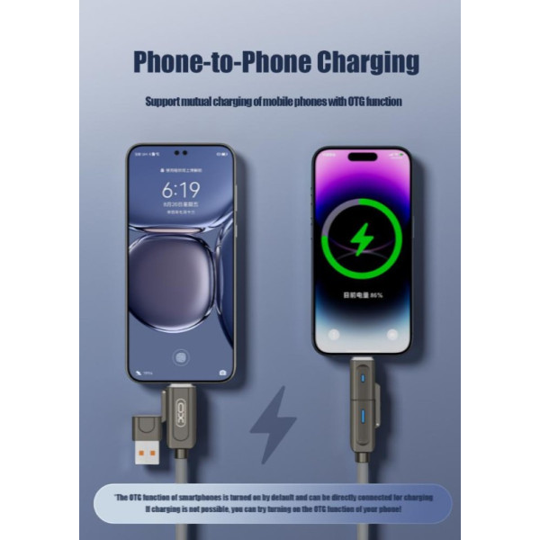 Фото - Кабель синхронизации данных XO Zinc Alloy Silicone Type-C/USB-A to TYPE-C/Lightning 4-in-1 60W 1m (NB275_4-in-1_Gray)