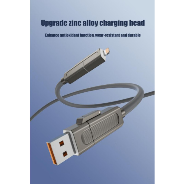 Фото - Кабель синхронизации данных XO Zinc Alloy Silicone Type-C/USB-A to TYPE-C/Lightning 4-in-1 60W 1m (NB275_4-in-1_Gray)
