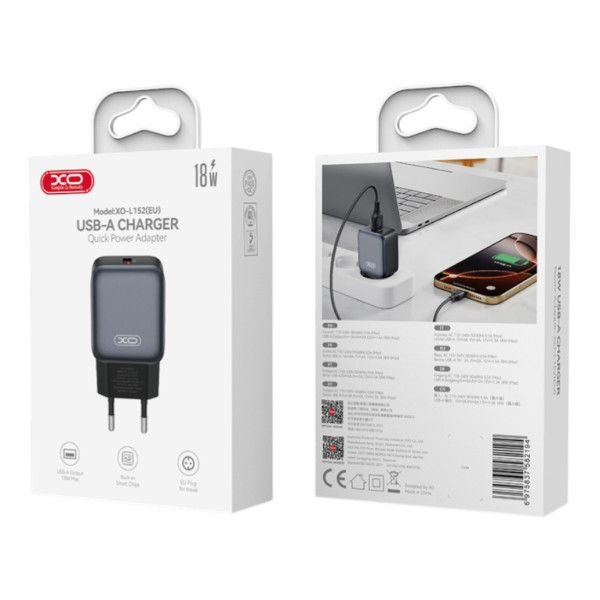 Фото - Сетевое зарядное устройство XO 18W QC Single port USB-A (L152_Black)