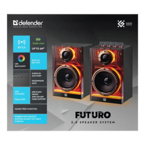 Фото - Компьютерная акустика компактная 2.0 Defender Futuro Bluetooth/USB/TF/AUX (65087)