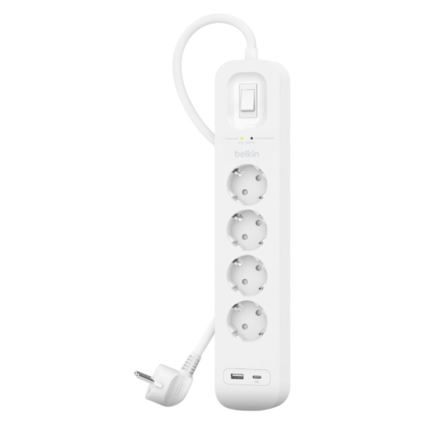 Фото - Сетевой фильтр Belkin 4хТип F 2m USB-A/USB-C 18Вт (SRB001VF2M)