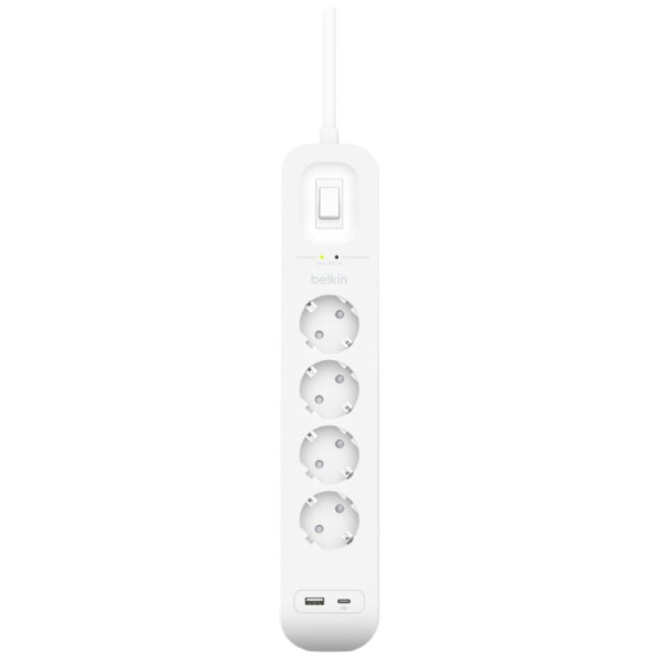Фото - Сетевой фильтр Belkin 4хТип F 2m USB-A/USB-C 18Вт (SRB001VF2M)
