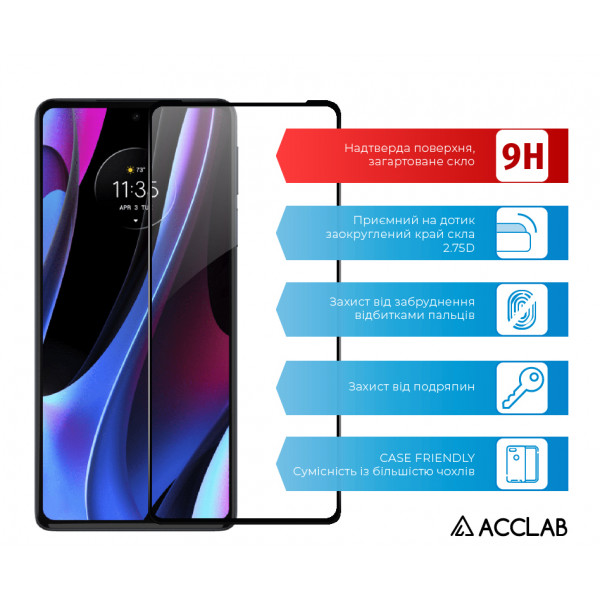 Фото - Защитное стекло для смартфона ACCLAB Full Glue for MOTO EDGE 30 Pro 5G Paper pack Black (1283126528552)