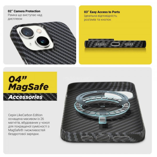 Фото - Чехол для смартфона Armorstandart LikeCarbon MagCase for Apple iPhone 15 Black (ARM69289)