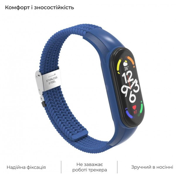 Фото - Ремешок для фитнес-браслета Armorstandart Braided Solo Loop for Xiaomi Mi Band 7/6/5/4 Blue (ARM69903)