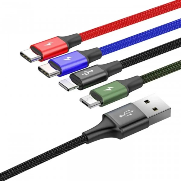 Фото - Кабель синхронизации данных Baseus Fast 4-in-1 USB - Lightning+USB-C(2)+MicroUSB 3.5A 1.2m Black(CA1T4-B01)