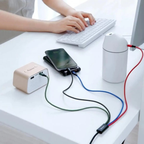 Фото - Кабель синхронизации данных Baseus Fast 4-in-1 USB - Lightning+USB-C(2)+MicroUSB 3.5A 1.2m Black(CA1T4-B01)