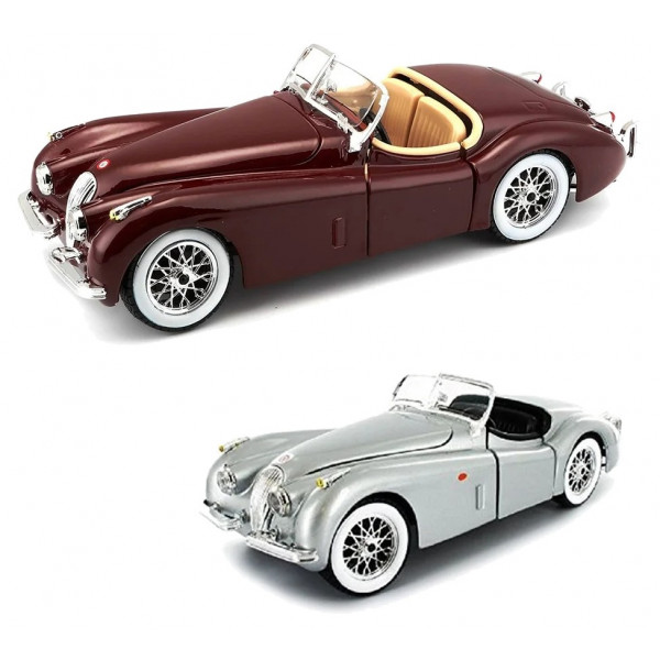 Фото - Уценка - Коллекционная машинка 1:24 Bburago Jaguar XK 120 (1951) (ассорти вишневый, серебристый, темно-зеленый, 1:24) (18-22018)