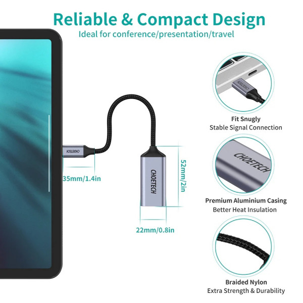 Фото - Переходник Choetech Type-C Displayport F 4K (HUB-H11-GY-V2)