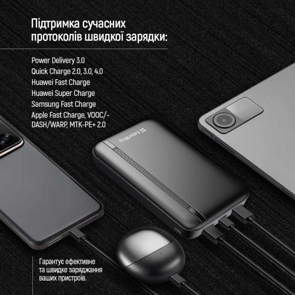 Фото - Батарея мобильная Colorway 20000 Ah Portable Charger USB QC3.0 + USB-C PD22.5W Black (CW-PB200LPB4BK-PD)