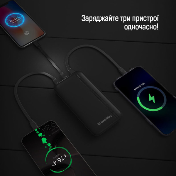 Фото - Батарея мобильная Colorway 20000 Ah Portable Charger USB QC3.0 + USB-C PD22.5W Black (CW-PB200LPB4BK-PD)