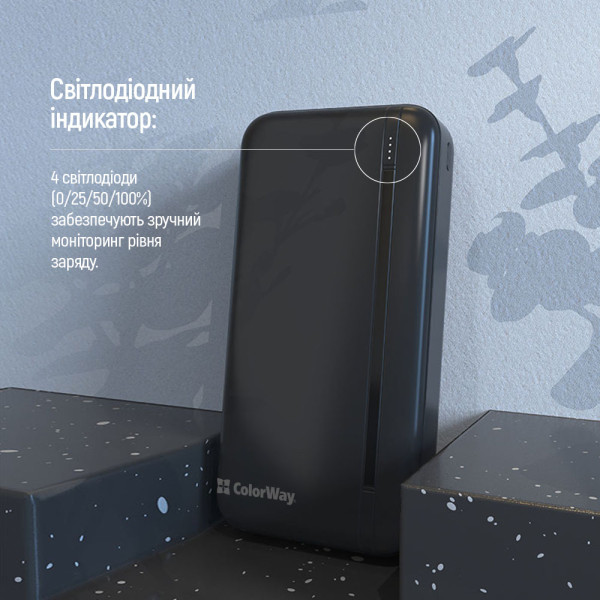 Фото - Батарея мобильная Colorway 20000 Ah Portable Charger USB QC3.0 + USB-C PD22.5W Black (CW-PB200LPB4BK-PD)