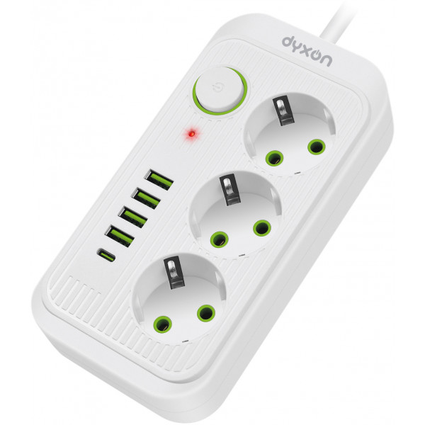 Фото - Сетевой фильтр Dyxon 3+5 USB-A + USB-C (PD) Power switch 3m White (DXN-3M-MFP-35PD-W)