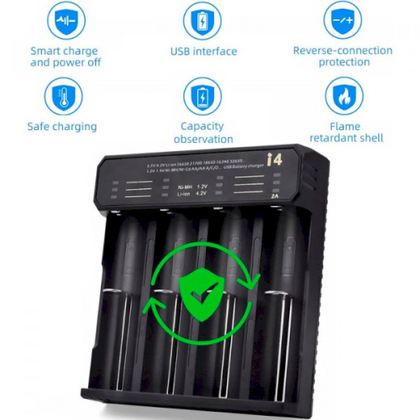 Фото - З/устройство для аккумуляторов AA/AAA Essager for 4 LED Black (ECDQ-I401)