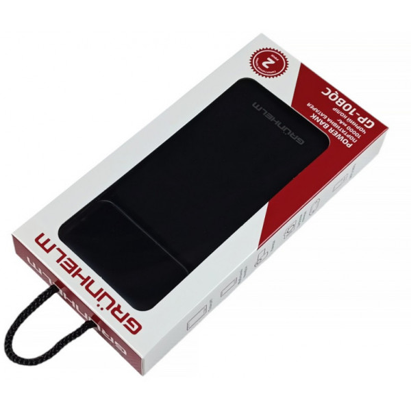 Фото - Батарея мобильная Grunhelm 10.000 mAh Black быстрая зарядка 22.5W (GP-10BQC)