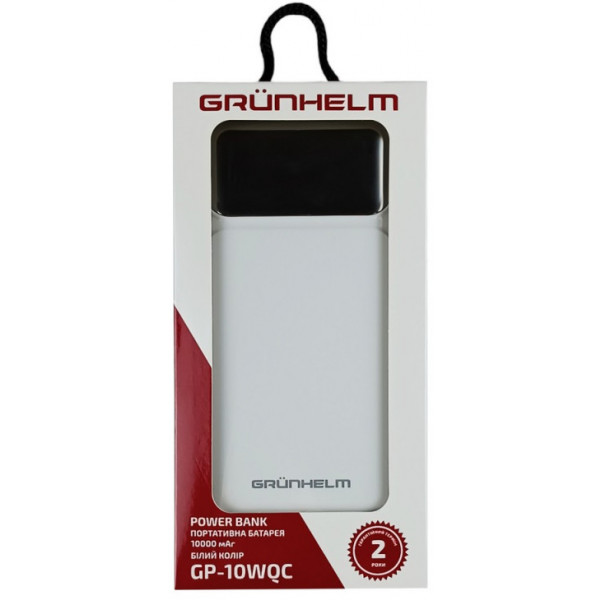 Фото - Батарея мобильная Grunhelm 10.000 mAh White быстрая зарядка 22.5W (GP-10WQC)