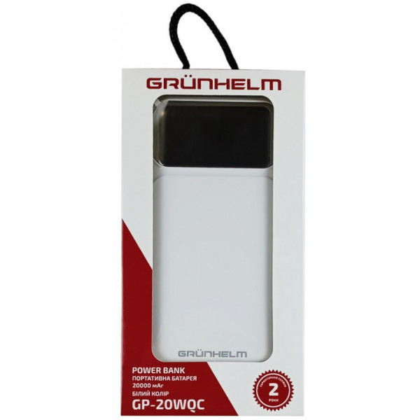 Фото - Батарея мобильная Grunhelm 20.000 mAh White быстрая зарядка 22.5W (GP-20WQC)