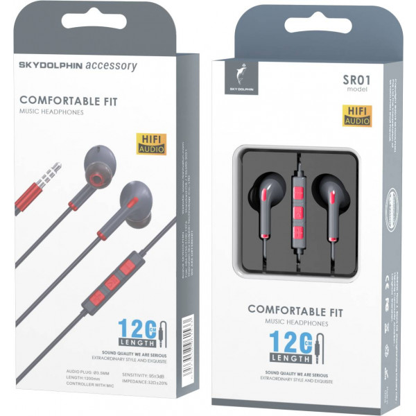 Фото - Наушники вкладыши проводные SkyDolphin SR01 with mic Red (HF-000475)