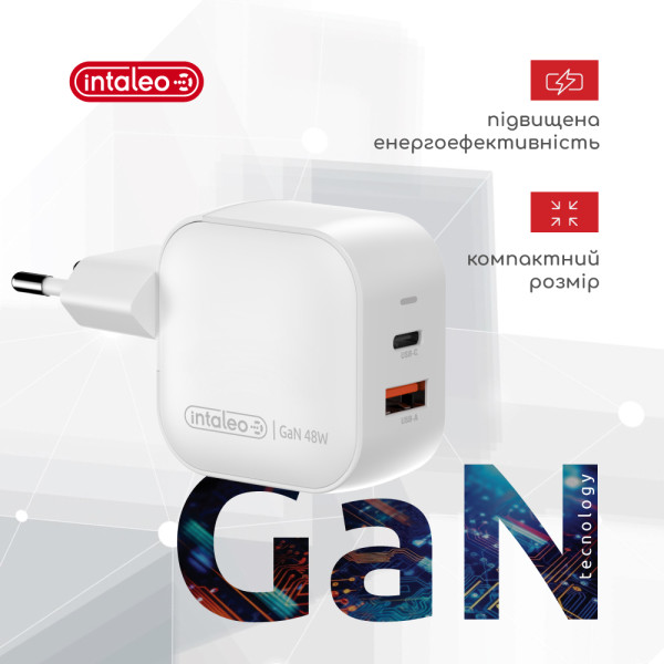Фото - Сетевое зарядное устройство Intaleo 48W GaN USB-C PD+USB-A QC 3.0 TCGQPD482 White (1283126597763)