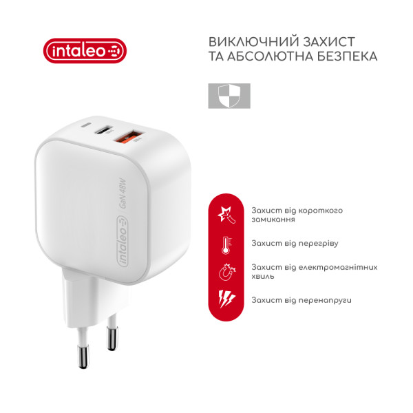Фото - Сетевое зарядное устройство Intaleo 48W GaN USB-C PD+USB-A QC 3.0 TCGQPD482 White (1283126597763)