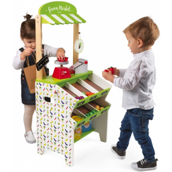 Фото - Сюжетно-ролевая игра. Магазин Janod Прилавок с овощами (J06574)