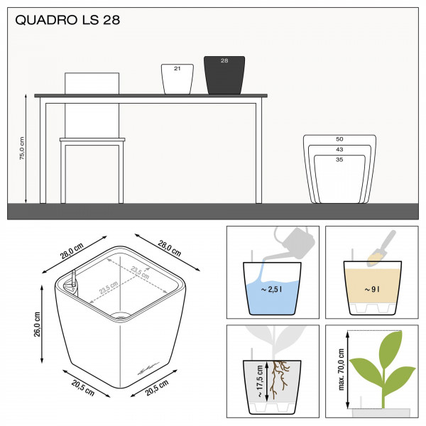 Фото - Вазон Lechuza Quadro Premium LS 28, антрацит 16143
