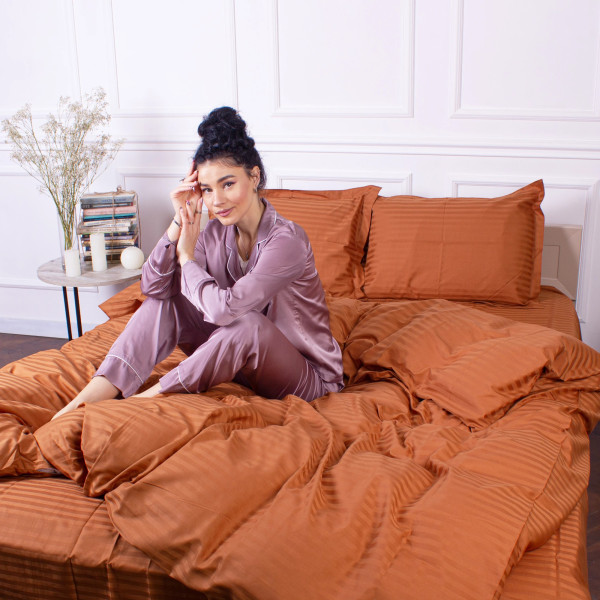 Фото - Комплект постельного белья детский MirSon Satin Stripe 30-0005 Brown 110х140 (2200005246092)