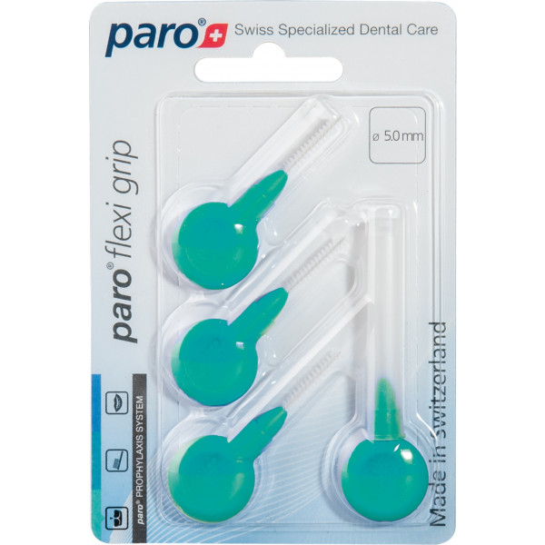 Фото - Ершик межзубный Paro Swiss paro flexi grip, средний, зеленый, цилиндрический, 5 мм, 4 шт (7.1075)