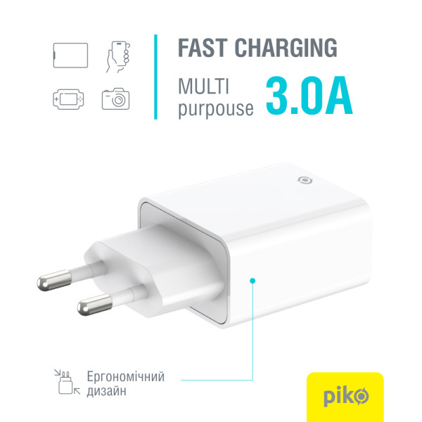 Фото - Сетевое зарядное устройство Piko 25W GaN USB-C PD+USB-A QC 3.0 White (TC-PD252) (1283126623592)
