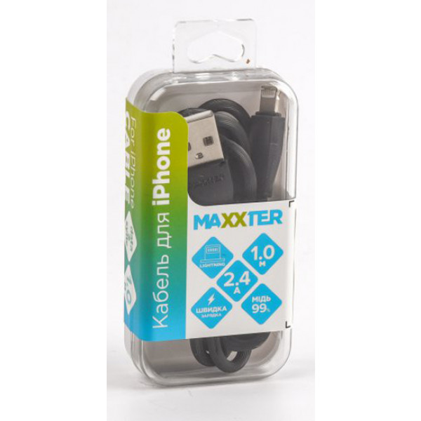 Фото - Кабель синхронизации данных Maxxter USB-Lightning 1м Black (UB-L-USB-01BK)