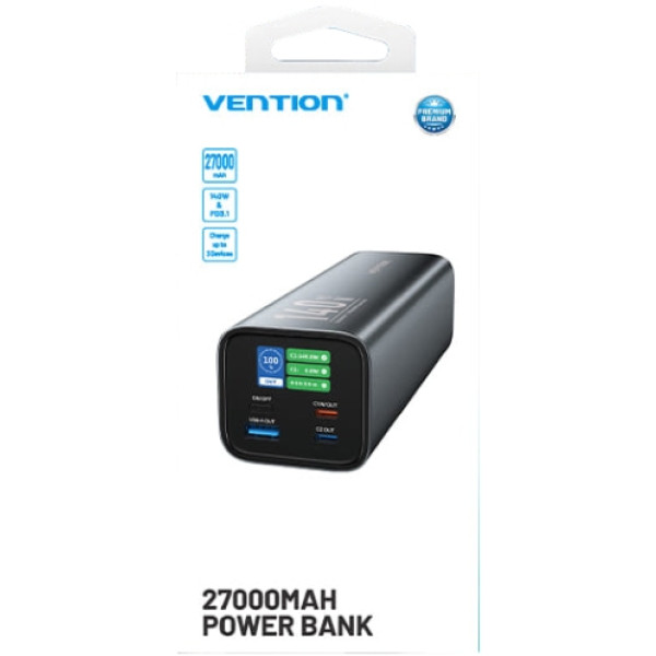 Фото - Уценка - Батарея мобильная Vention 27000mAh 140W 5A PD QC3.0 2xUSB-C, USB-A LED Display Gray (FHVH0)