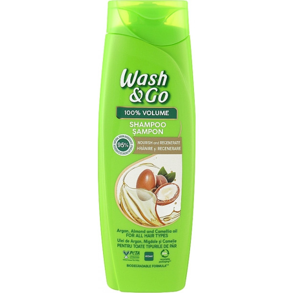 Фото - Шампунь женский Wash&Go с маслами аргана, миндаля и ромашки для всех типов волос. 360 мл (8008970056869)