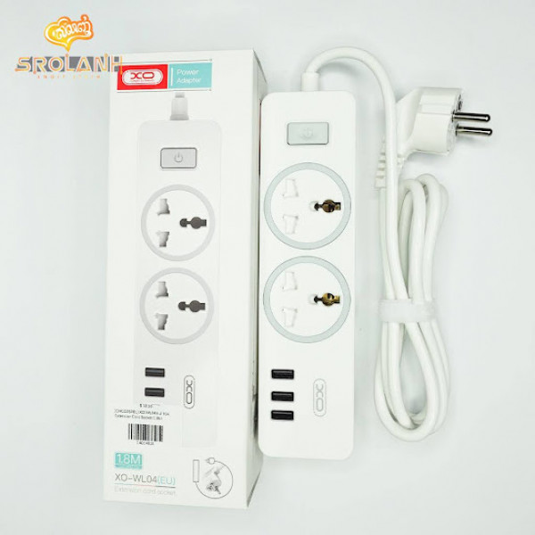 Фото - Сетевой фильтр XO 2 розетки + 3 USB 1.8 м White (WL04)