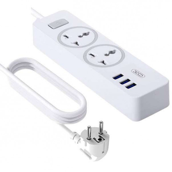 Фото - Сетевой фильтр XO 2 розетки + 3 USB 1.8 м White (WL04)
