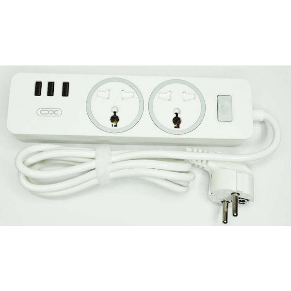 Фото - Сетевой фильтр XO 2 розетки + 3 USB 1.8 м White (WL04)