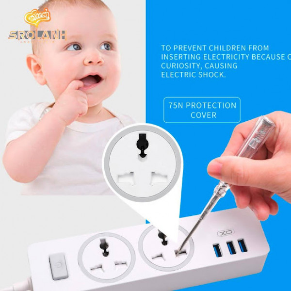Фото - Сетевой фильтр XO 2 розетки + 3 USB 1.8 м White (WL04)