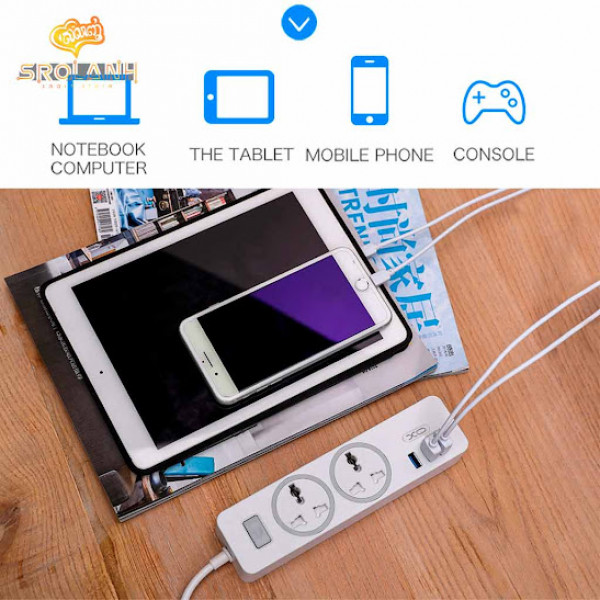 Фото - Сетевой фильтр XO 2 розетки + 3 USB 1.8 м White (WL04)