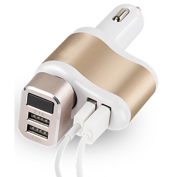 Фото - Автомобильное зарядное устройство XOKO CC-303 2 USB 2.1 Gold/White (CC-303-GDWH) + авто разветвитель
