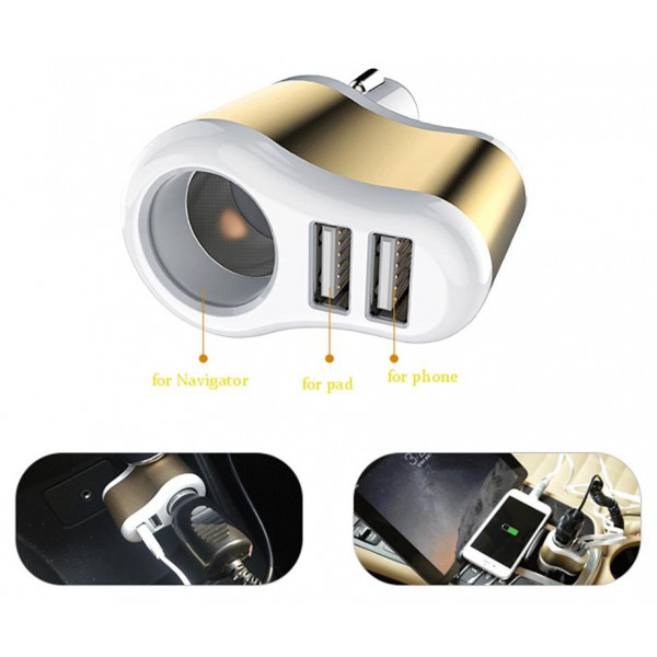 Фото - Автомобильное зарядное устройство XOKO CC-303 2 USB 2.1 Gold/White (CC-303-GDWH) + авто разветвитель
