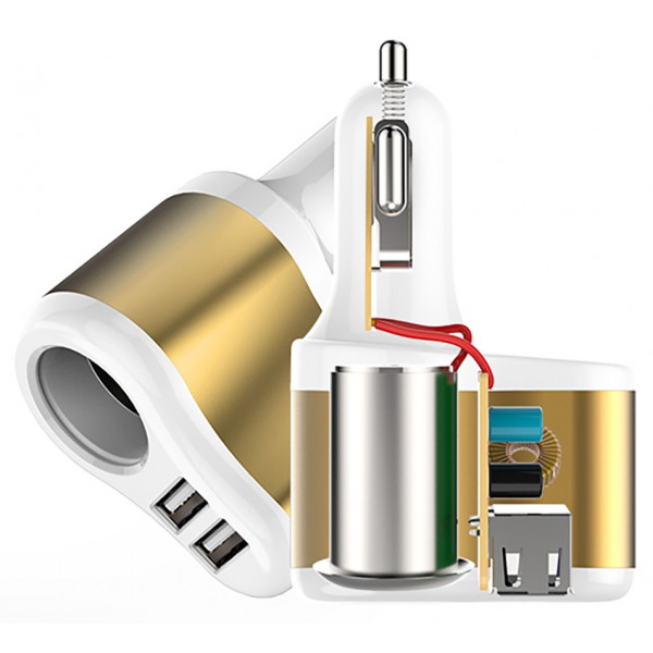 Фото - Автомобильное зарядное устройство XOKO CC-303 2 USB 2.1 Gold/White (CC-303-GDWH) + авто разветвитель